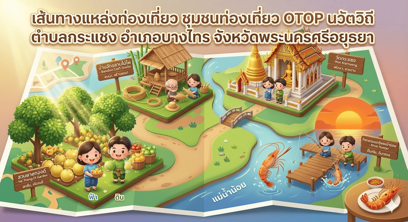 ขอเชิญชวนท่องเที่ยว ชุมชนท่องเที่ยว OTOP นวัตวิถีตำบลกระแชง อำเภอบางไทร จังหวัดพระนครศรีอยุธยา