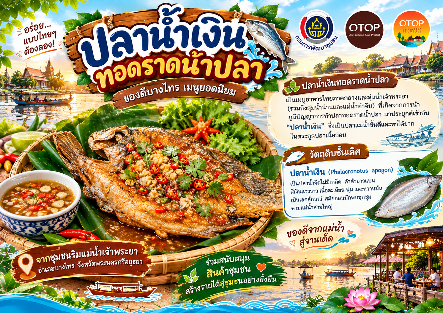 🌳สพอ.บางไทร🌾  💠พช.บางไทร ขอนำเสนอเมนู "ปลาน้ำเงินทอดราดน้ำปลา" ของดีบางไทร เป็นเมนูอาหารไทยภาคกลางและลุ่มน้ำเจ้าพระยา