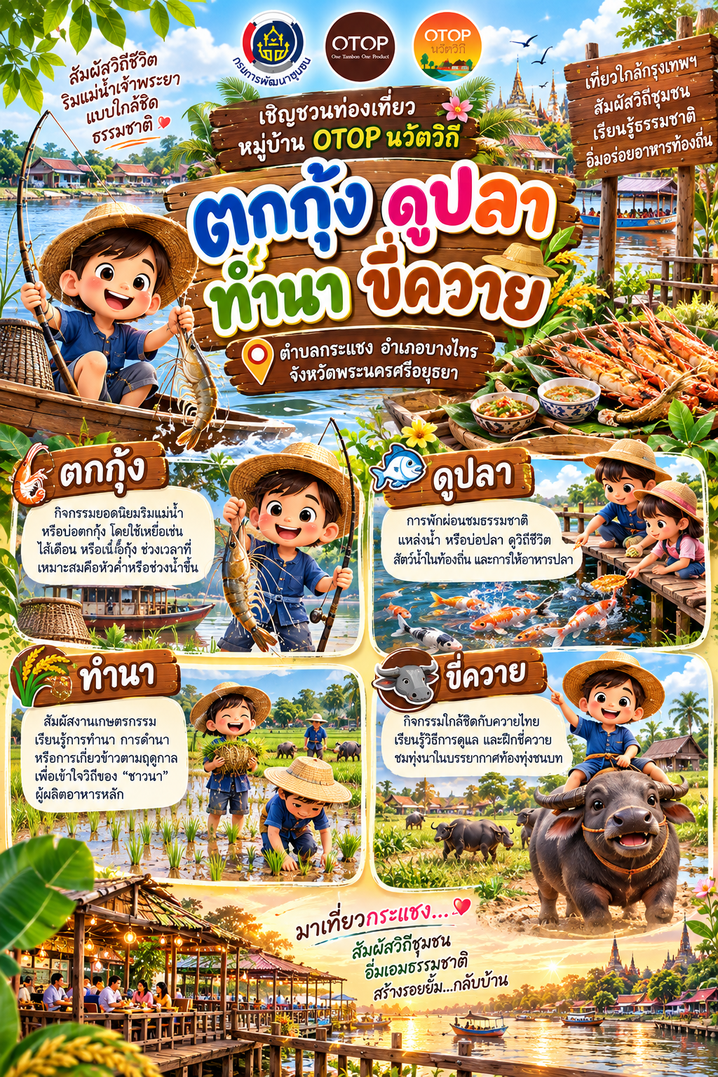🎷สพอ.บางไทร🎾 : เชิญชวนท่องเที่ยวหมู่บ้าน OTOP นวัตวิถี ตำบลกระแชง อำเภอบางไทร จังหวัดพระนครศรีอยุธยา